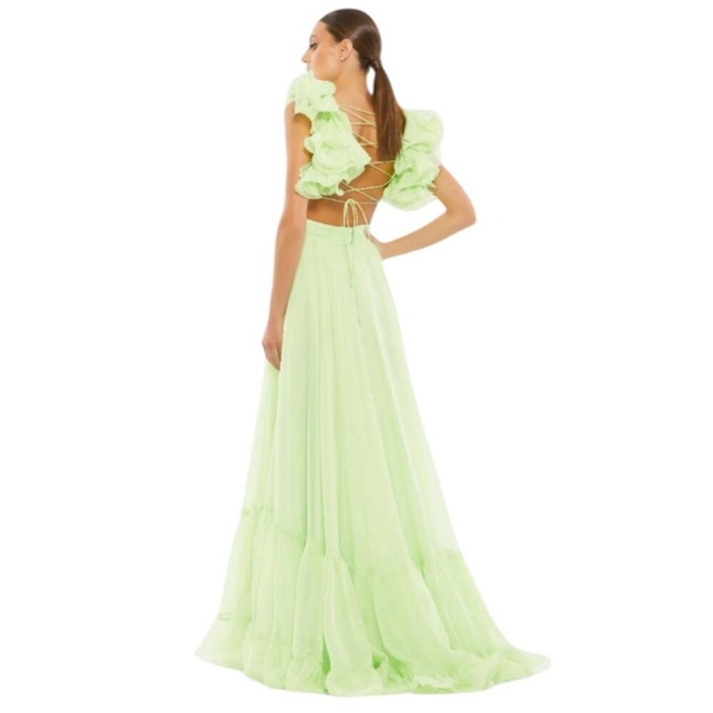 Mac Duggal NEW Size 10 67911 Mint Iconic Ruffle Tiered Cut-Out Chiffon Maxi Gown - Picture 3 of 12